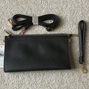 Gray Textured Wristlet with Gold Accents